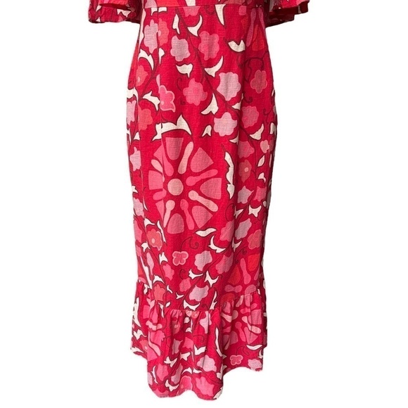 NWT RHODE x Target Zinnia Floral Print Bell Sleeve Midi Dress in Red/Pink - Picture 7 of 15